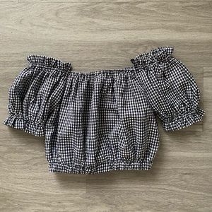 Black and White Gingham Off Shoulder Crop Top